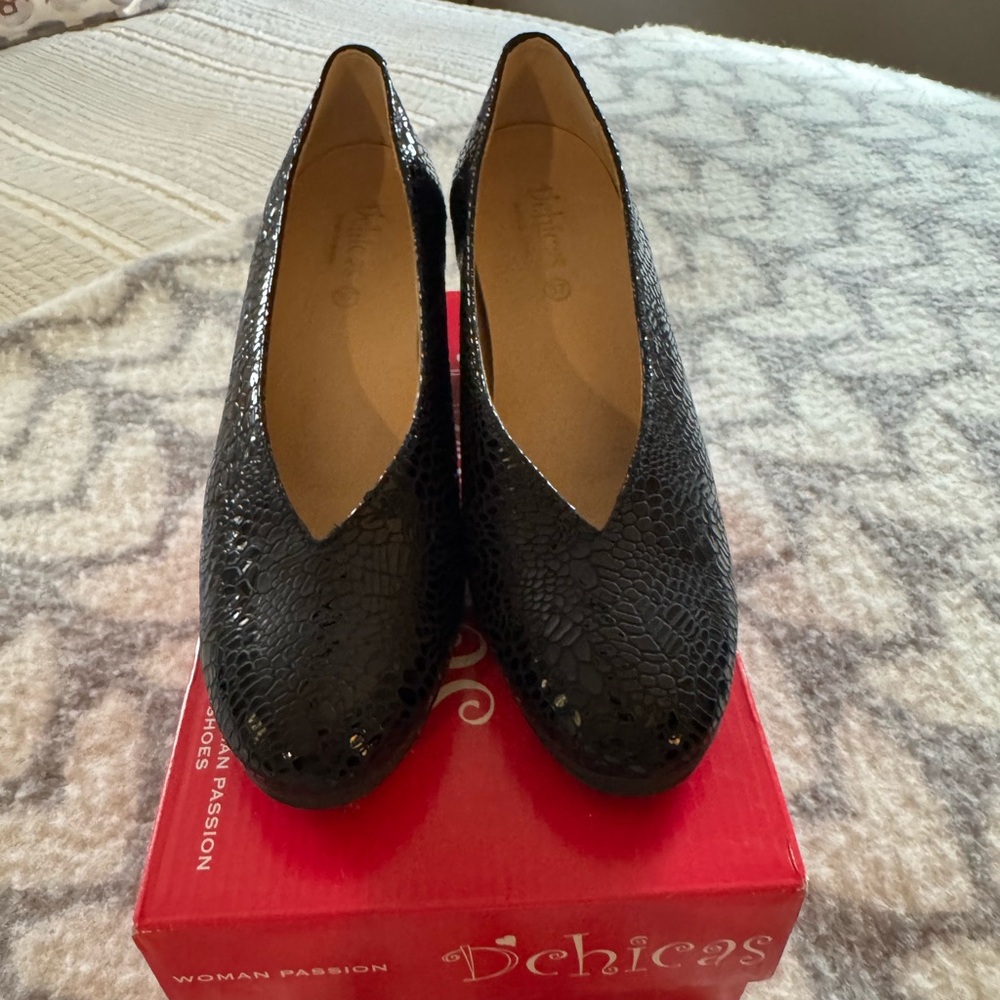 Black Textured Slip-On Heels